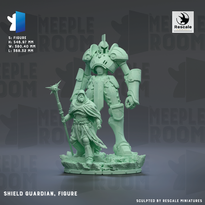 a shield guardian figure and a warrior figure, both of which are part of the "MEIPLE ROOM" series. The shield guardian is depicted in a green color, while the warrior figure is shown in a darker shade of green. The image is a sculpture of the shield guardian and warrior, and it is displayed on a base. The image is a part of the "MEIPLE ROOM" series, as indicated by the text "MEIPLE ROOM" and "MEIPLE ROOM" repeated multiple times throughout the image.