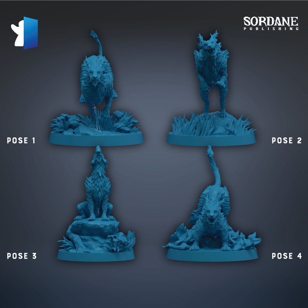four different poses of a blue figurine, each depicting a different position of the figurine on a base.
