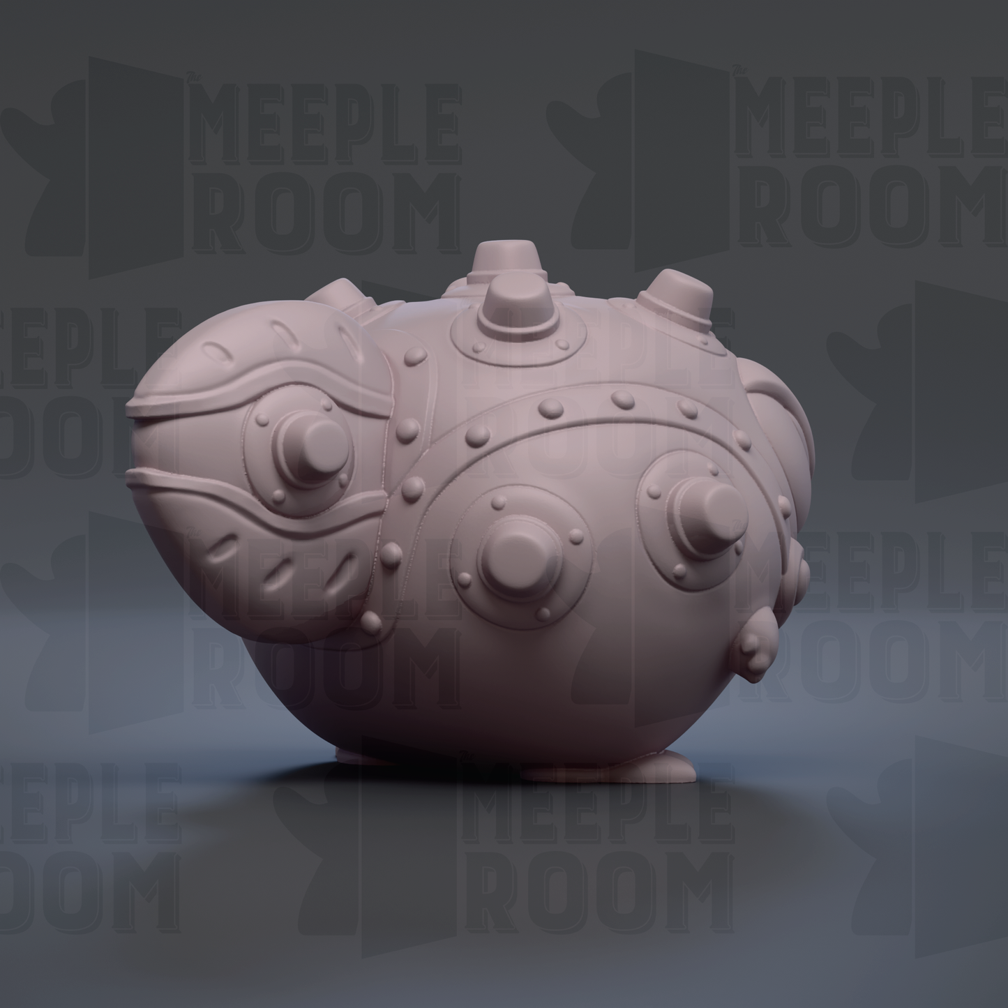A 3D rendering of a futuristic-looking object with a metallic, spherical shape and various mechanical components.