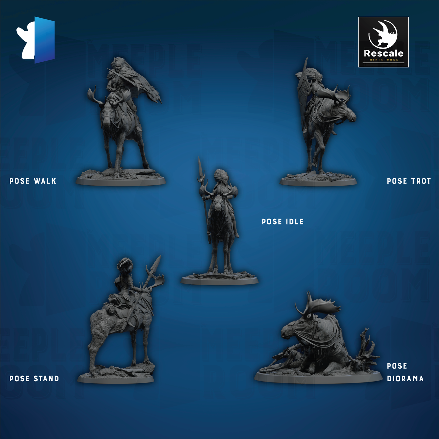 Aurora Elk-Knight, Mount by Rescale Miniatures | Miniature | TTRPG | Unpainted | Print on Demand