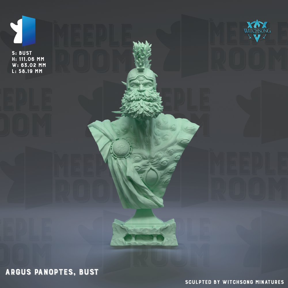 a bust sculpture of a bearded man wearing a helmet with a plume, displayed against a dark background with repeated text.