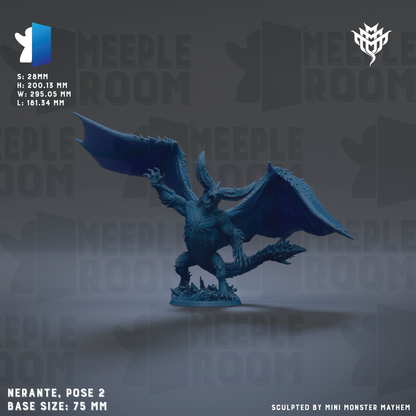 a blue dragon-like creature with wings and sharp teeth, standing on a base and appearing to be in a dynamic pose.