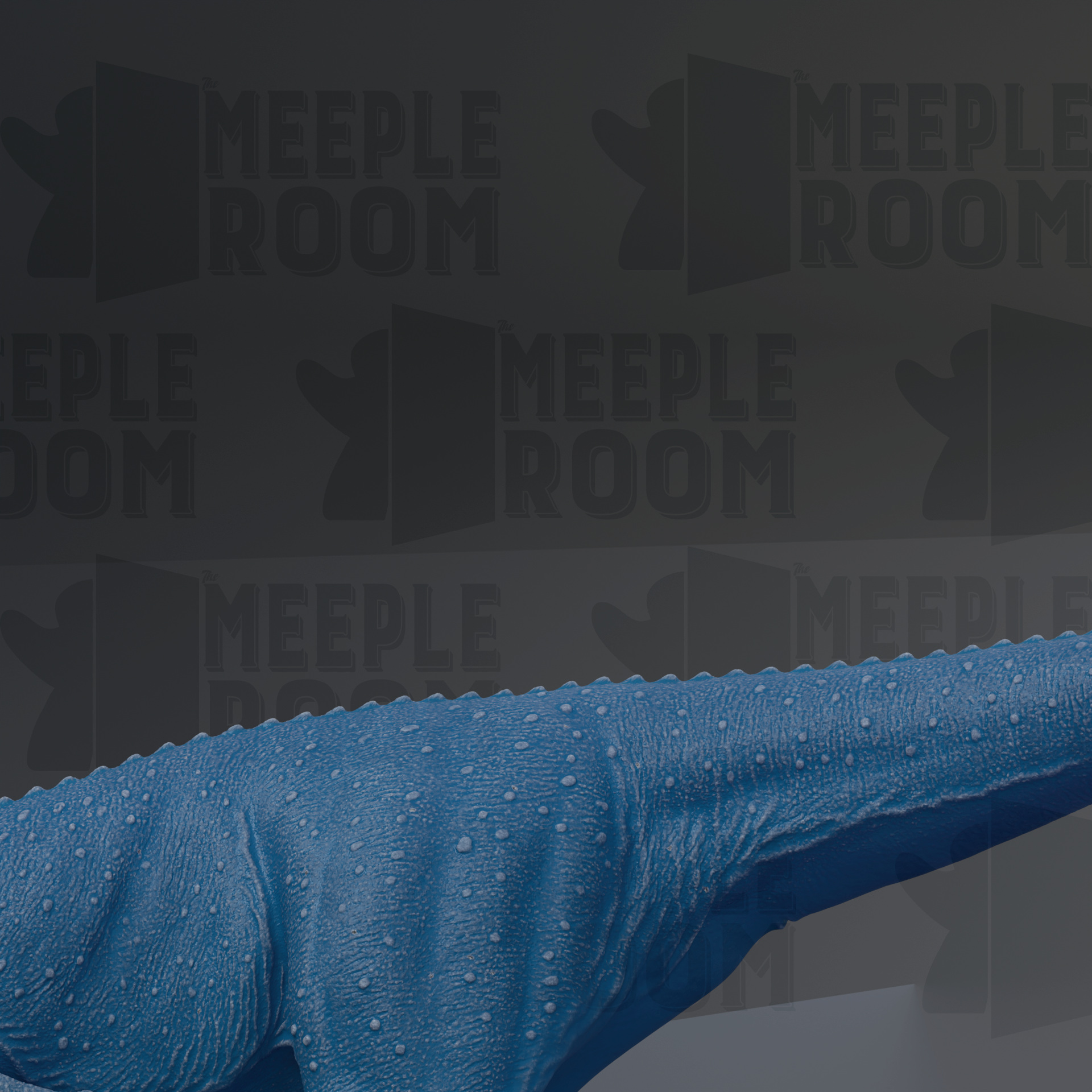 a blue dinosaur with a textured, spotted pattern on its skin.