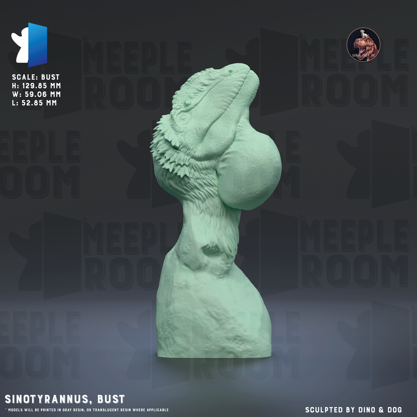 Sinotyrannus, Bust by Dino & Dog | Miniature | TTRPG | Unpainted | Print on Demand