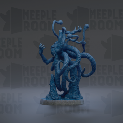 A blue, abstract, and organic-looking figurine or sculpture with multiple tentacles and a unique, intricate design.