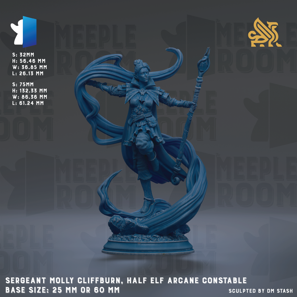 a blue statue of a woman with a staff