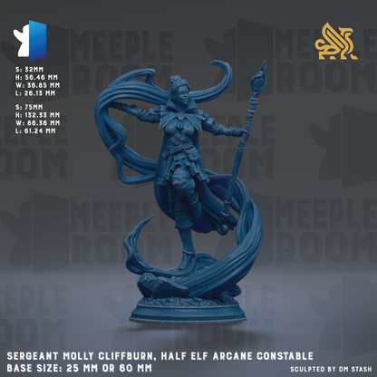 a blue statue of a woman with a staff