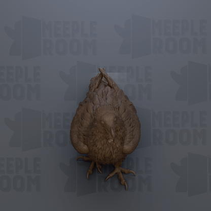 a bird statue against a grey background with the repeated text "MEIPLE ROOM" in the background.
