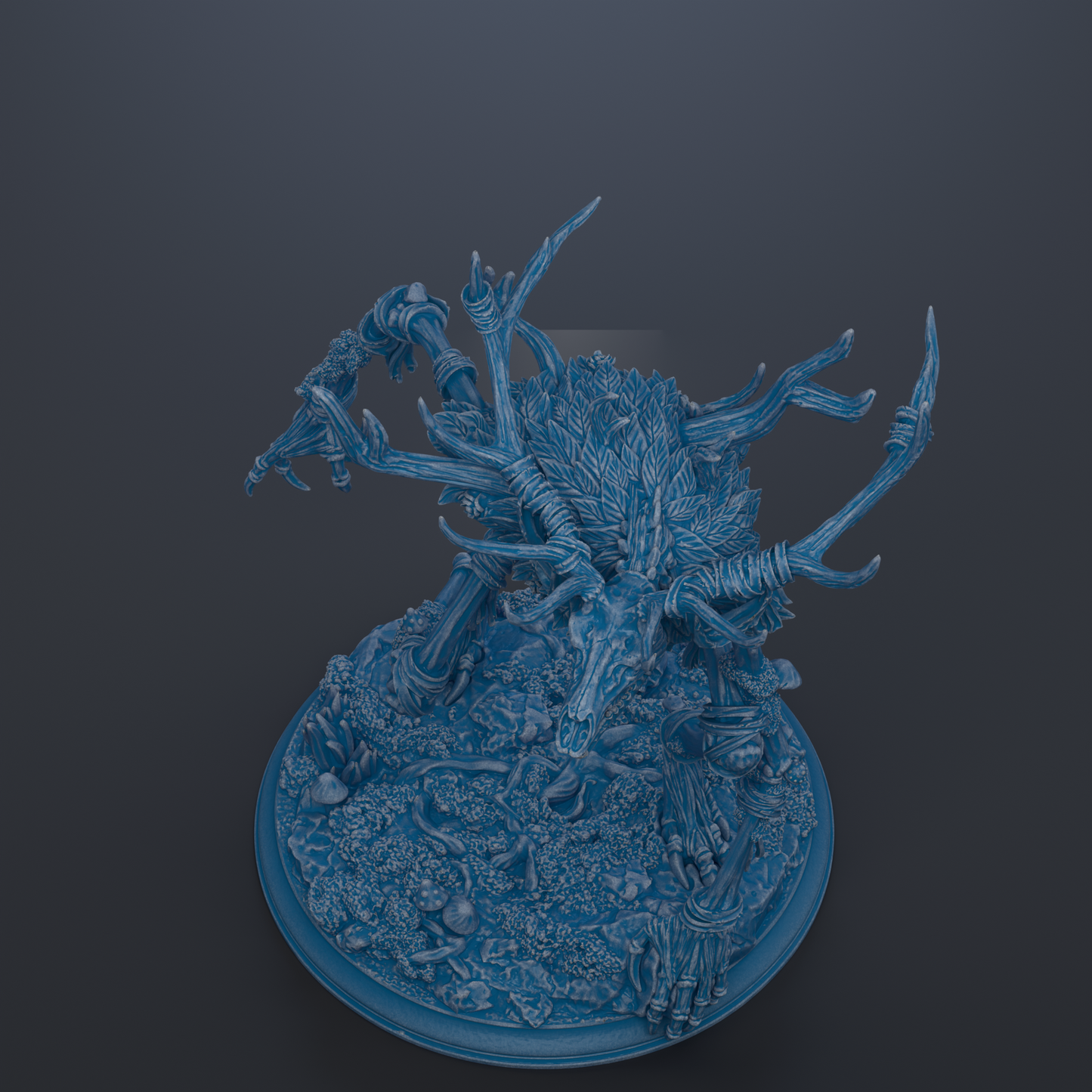 A detailed 3D rendering of a fantastical creature with intricate, organic-looking features, including a large head, long limbs, and a complex body structure. The creature appears to be a hybrid of different organic forms, creating a striking and visually captivating image.