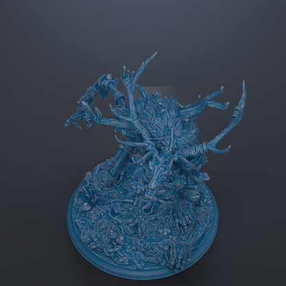 A detailed 3D rendering of a fantastical creature with intricate, organic-looking features, including a large head, long limbs, and a complex body structure. The creature appears to be a hybrid of different organic forms, creating a striking and visually captivating image.