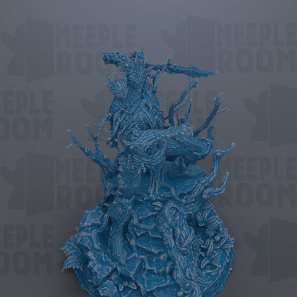 A 3D rendering of a fantastical creature with intricate, organic-looking features, including a large head, long neck, and a flowing, textured body. The creature appears to be a blend of organic and mechanical elements, with a sense of movement and dynamism.