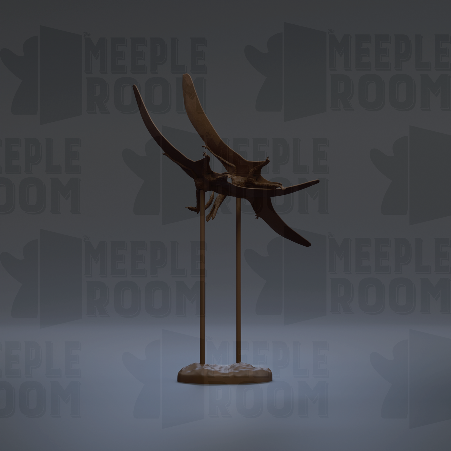 a dark brown sculpture of a bird perched on a stand.