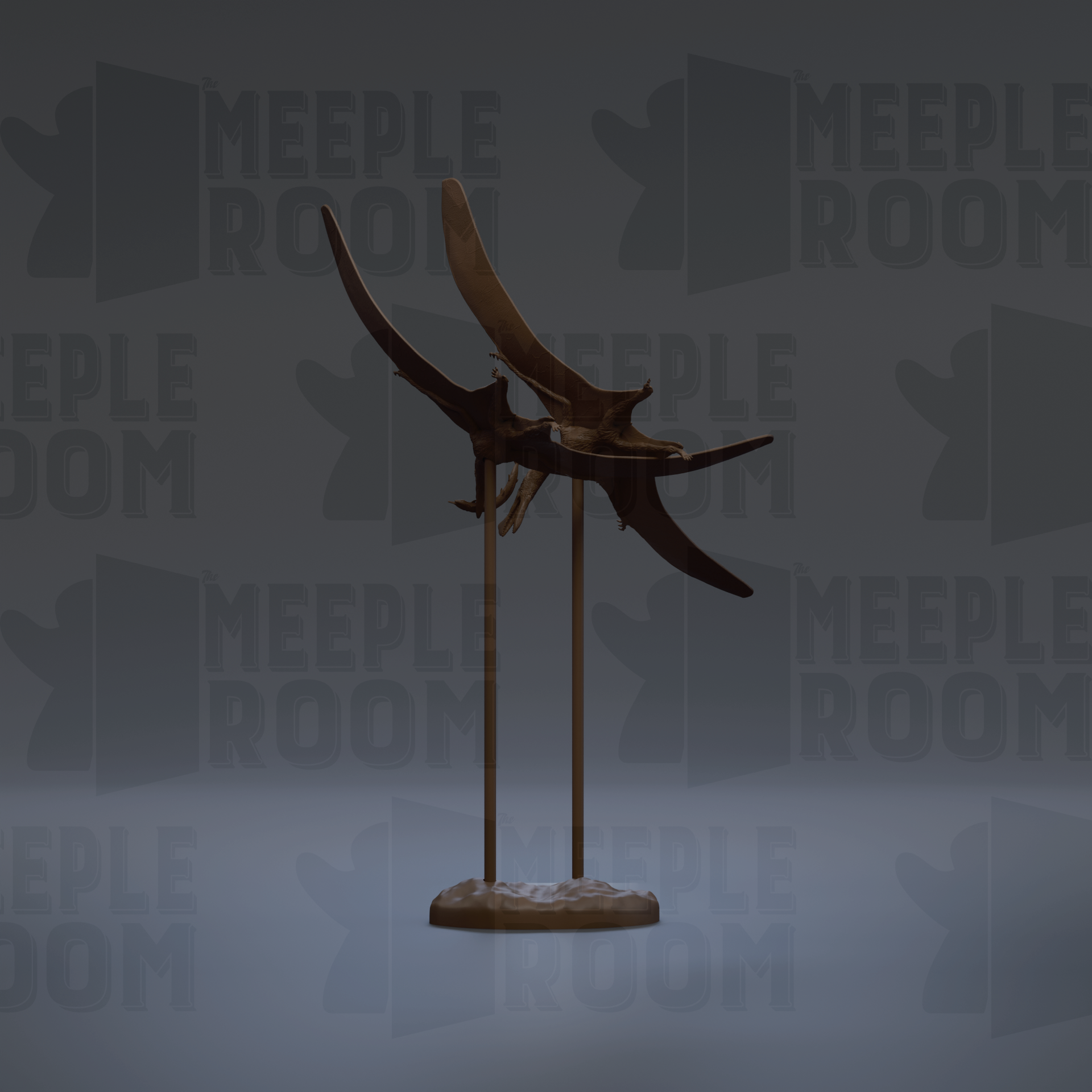 a dark brown sculpture of a bird perched on a stand.