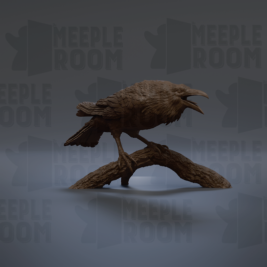 A 3D rendering of a bird perched on a branch, with the text "MEUPLE ROOM" repeated in the background.
