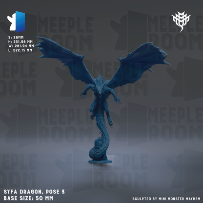 a blue dragon statue with wings spread wide, standing on a base. The dragon is the main subject of the image, and it is described as a pose of a dragon. The image is a 3D rendering of the dragon, and it is shown in a realistic style. The dragon is shown in a dynamic pose, with its wings spread wide, giving it a sense of movement and power. The image is a detailed representation of the dragon, capturing its form and features accurately.