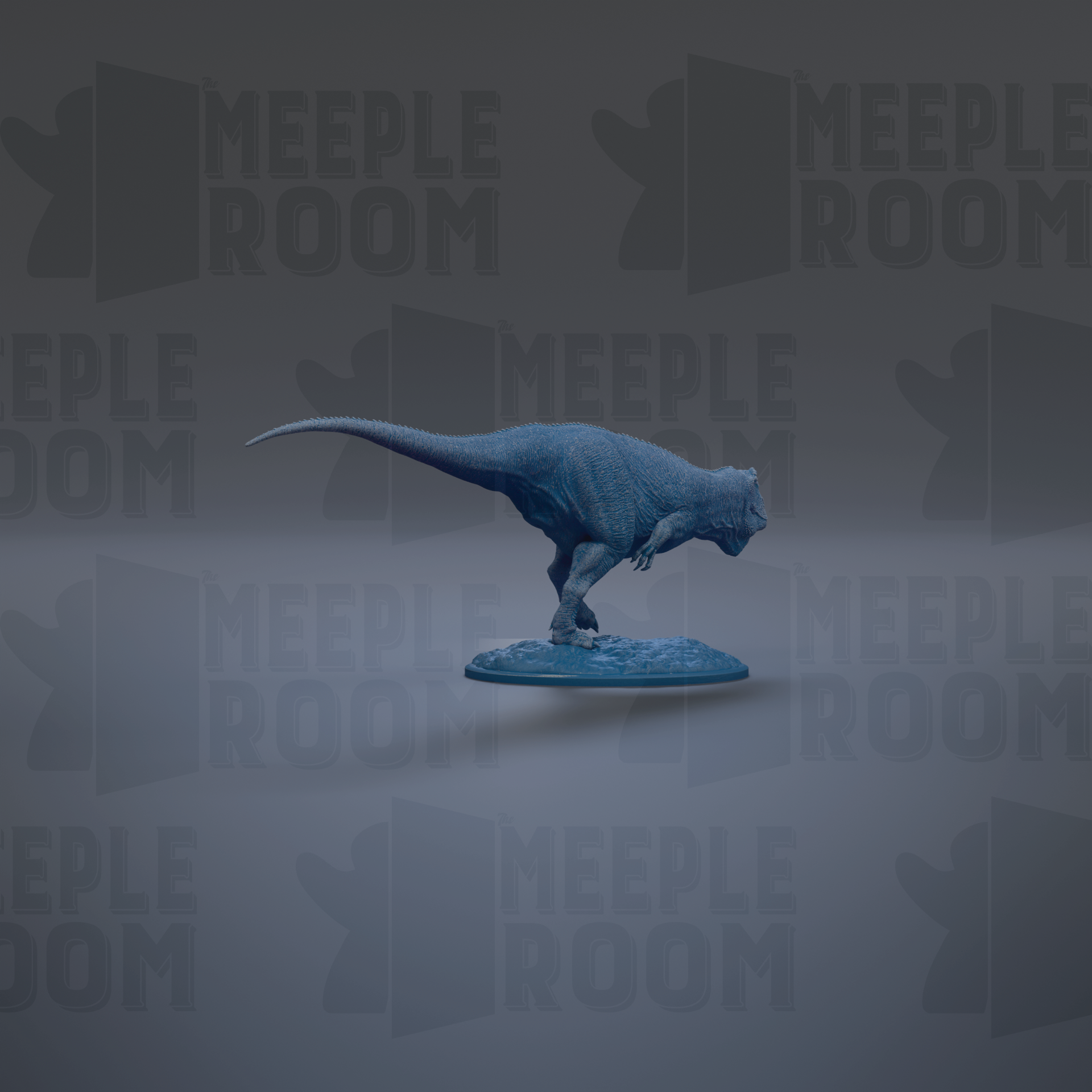 A 3D model of a dinosaur, specifically a T-Rex, is shown in the center of the image.