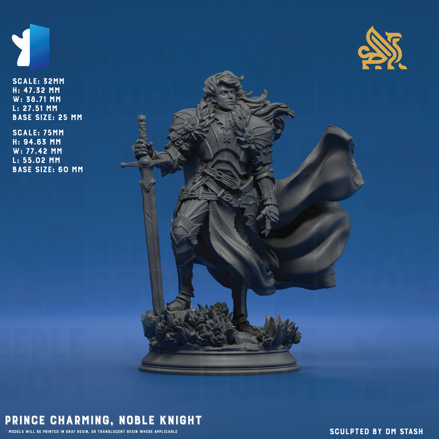 Prince Charming, Noble Knight by DM Stash | Miniature | TTRPG | Unpainted | Print on Demand