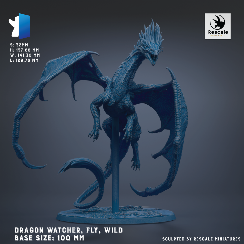 A detailed 3D model of a blue dragon-like creature with wings and sharp teeth, standing on a base. The dragon appears to be a fantasy or fantasy-inspired character, possibly a dragon watcher or fighter.