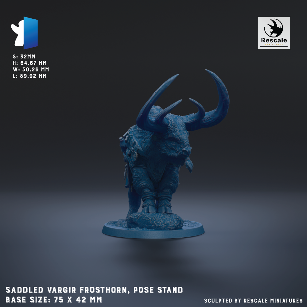 a saddleled vargir frosthorn, a pose stand, with a base size of 7.5 x 42 mm.