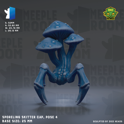 a large, blue mushroom-like creature with multiple arms and legs, standing on a gray surface. The creature appears to be a fantastical or imaginative representation of a mushroom-like being.