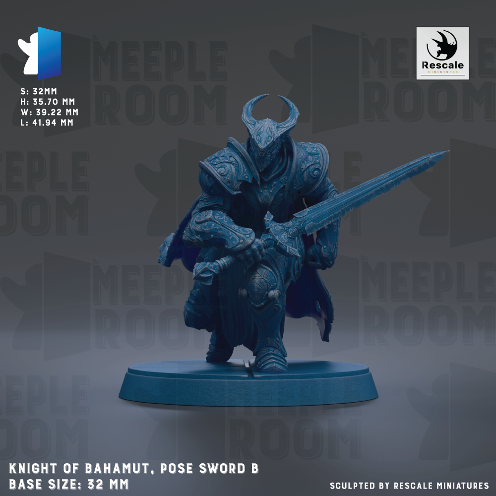 a knight of Bahamut, a pose sword B, with a base size of 32mm.