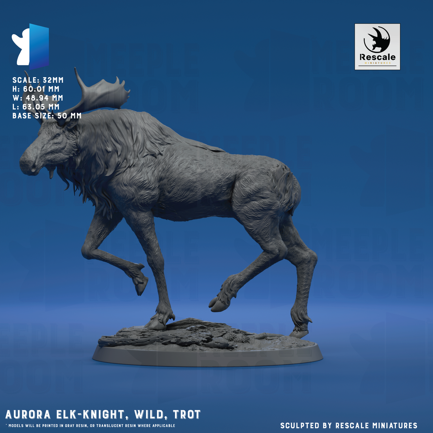Aurora Elk-Knight, Wild by Rescale Miniatures | Miniature | TTRPG | Unpainted | Print on Demand