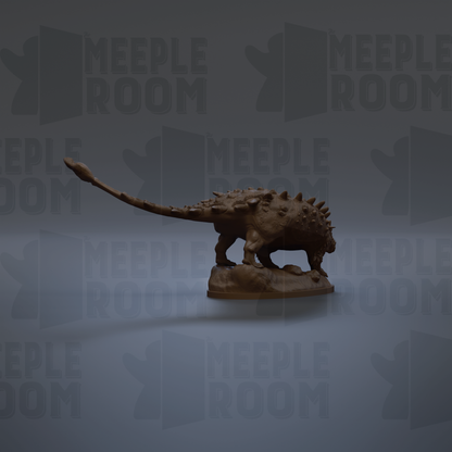 A 3D model of a dinosaur-like creature with a long tail and spiked features, displayed against a dark background with repeated text.