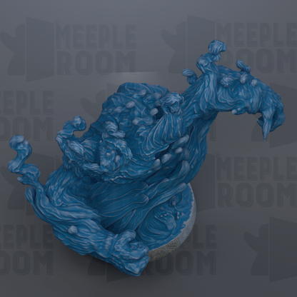 The image is a 3D rendering of a blue, abstract, and organic-looking creature resembling a wave or a monster.