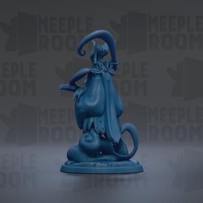A blue, abstract sculpture with a flowing, organic shape and a large, curved head.