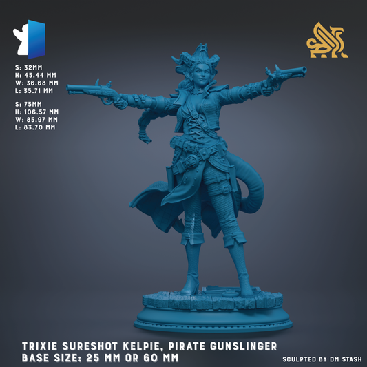 a statue of a woman holding two guns