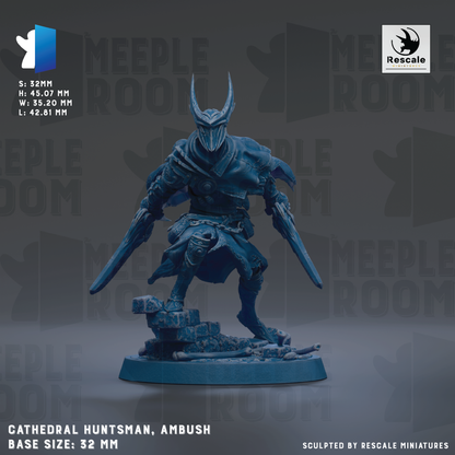 A figurine of a warrior-like character with horns and a blue-colored outfit, standing on a base and holding a weapon.