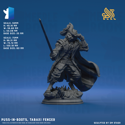 Puss-In-Boots, Tabaxi Fencer by DM Stash | Miniature | TTRPG | Unpainted | Print on Demand