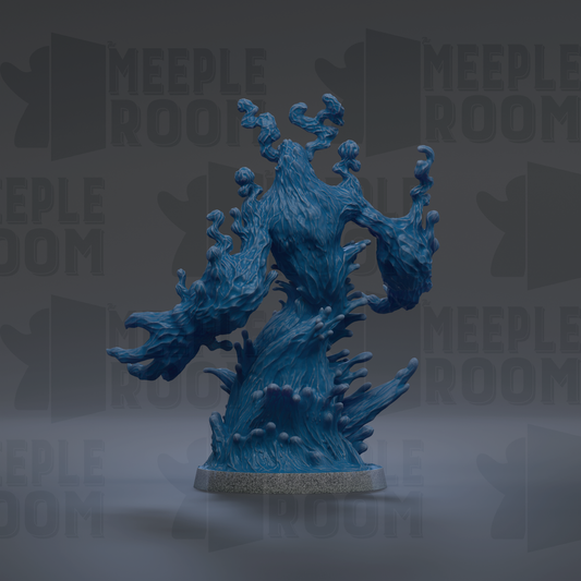 A 3D rendering of a blue, abstract, and organic-looking creature resembling a tree or plant with flowing, wavy lines and shapes.