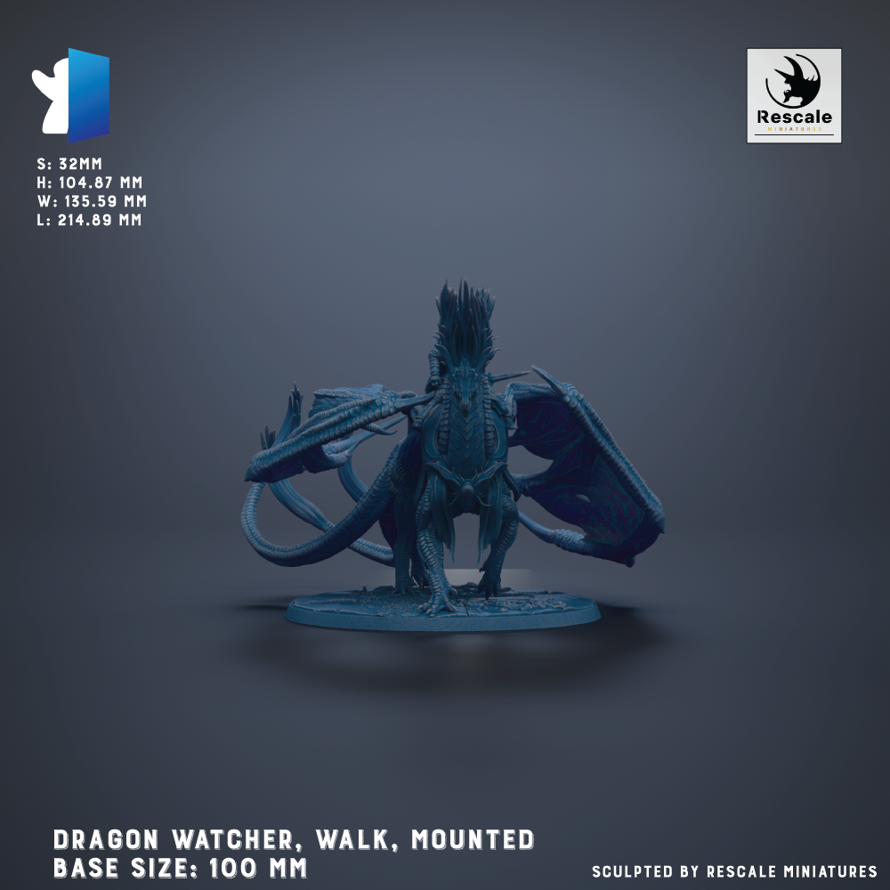 a dragon catcher figurine, specifically the Dragon Watcher, which is a base size of 100 mm.