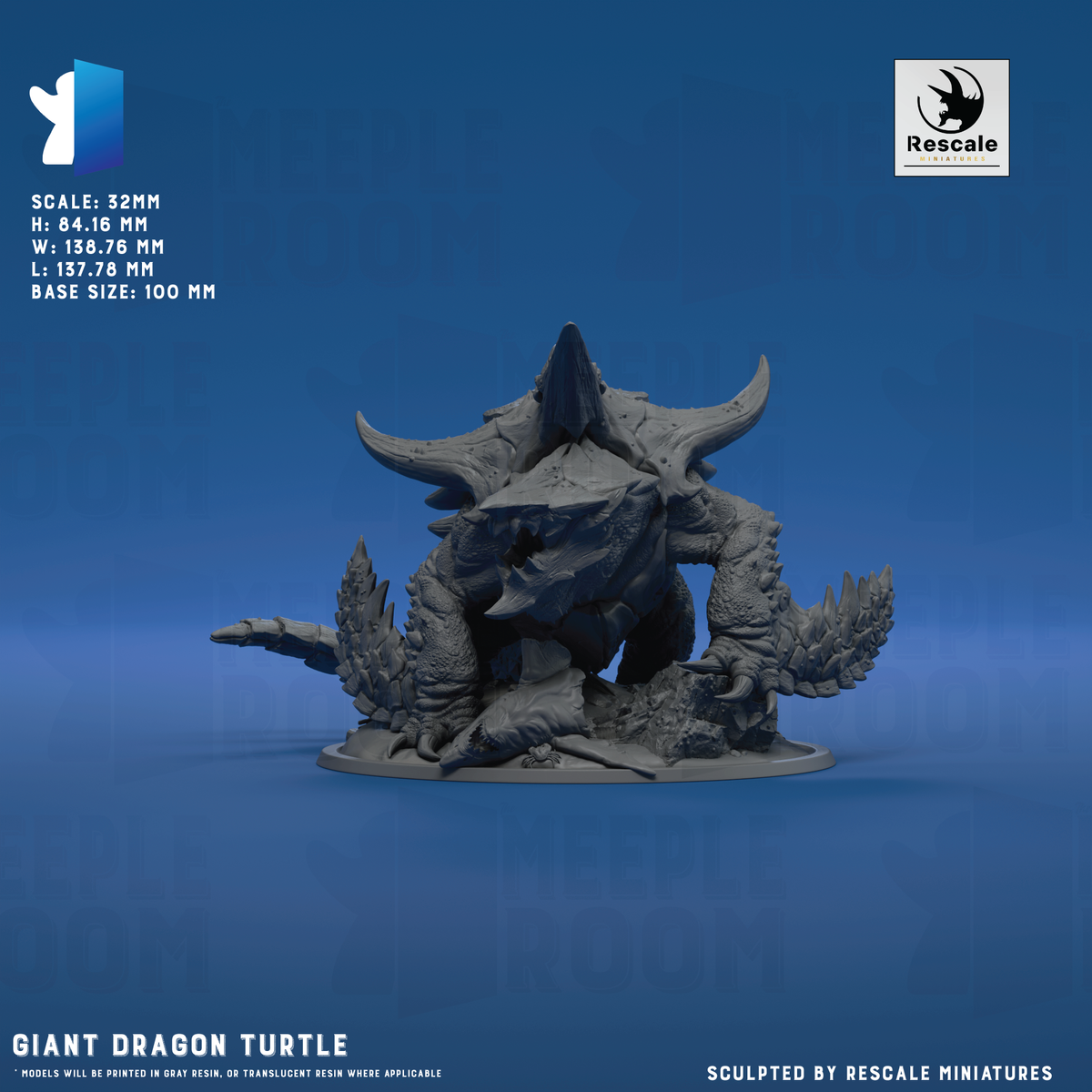 Giant Dragon Turtle by Rescale Miniatures | Miniature | TTRPG | Unpainted | Print on Demand