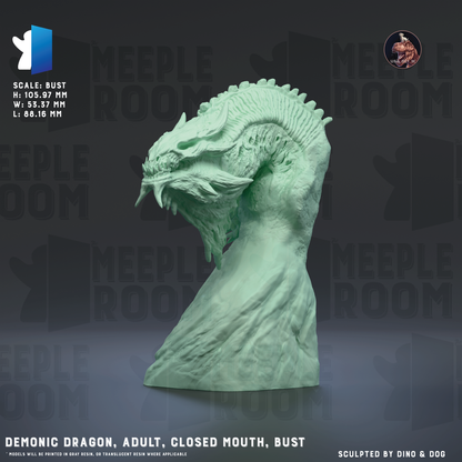 Demonic Dragon, Adult, Closed Mouth, Bust by Dino & Dog | Miniature | TTRPG | Unpainted | Print on Demand