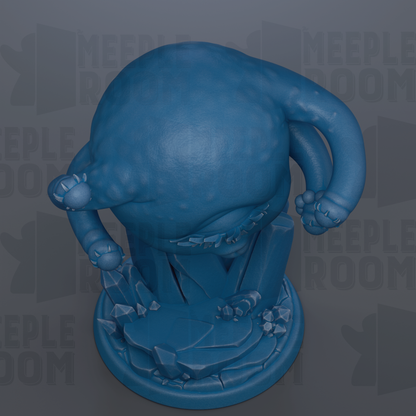 A blue, abstract, and textured figurine or sculpture with a large, round head and a smaller, round body.