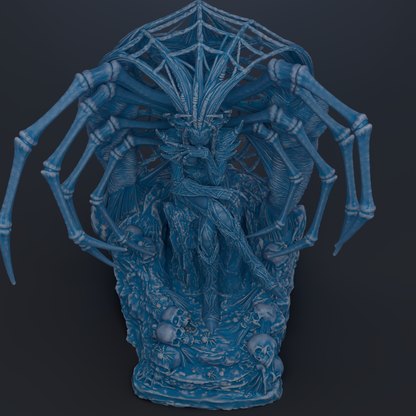 A detailed 3D rendering of a fantastical creature with intricate, skeletal-like features and a complex, web-like structure.