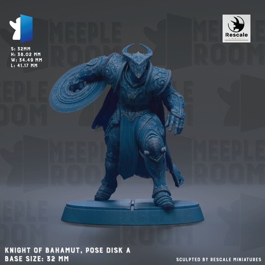 a knight of bahamut, a pose disk, with a base size of 32mm.