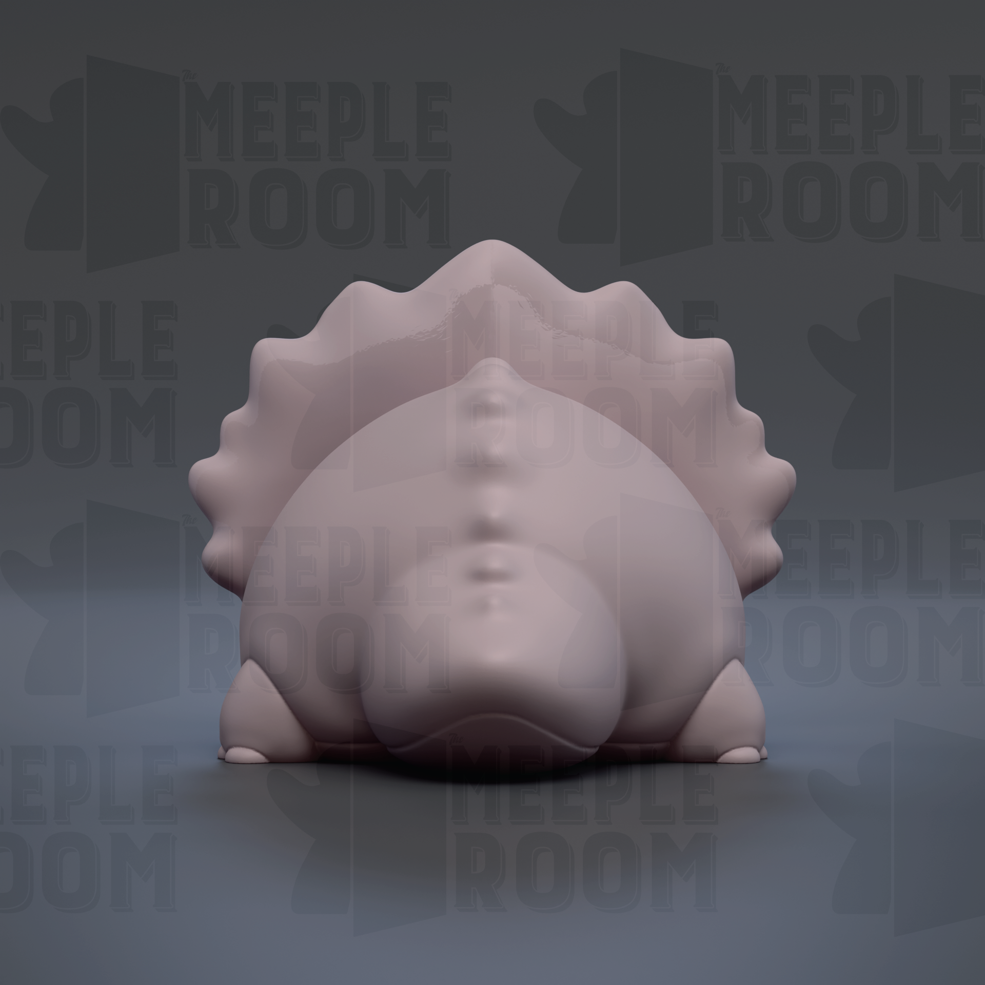 A 3D rendering of a pink, fluffy object resembling a small, furry creature or animal.