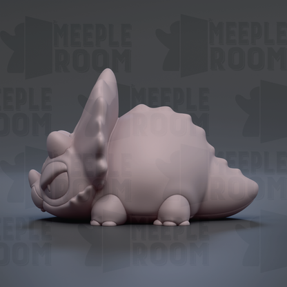 A 3D rendering of a cartoon-like creature with a large head and small body, sitting on a gray surface.