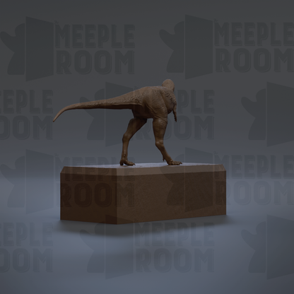 A 3D rendering of a dinosaur statue standing on a platform.