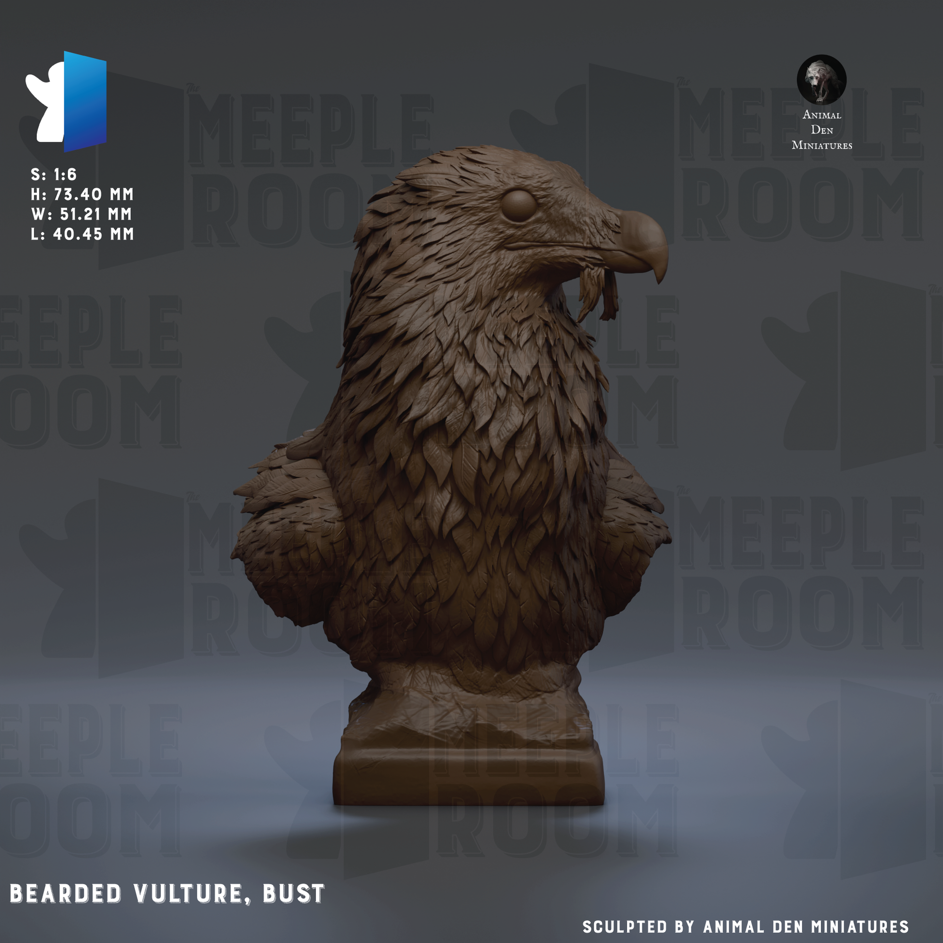 The image is a 3D rendering of a bust of a bird, specifically a vulture, with intricate details and textures.