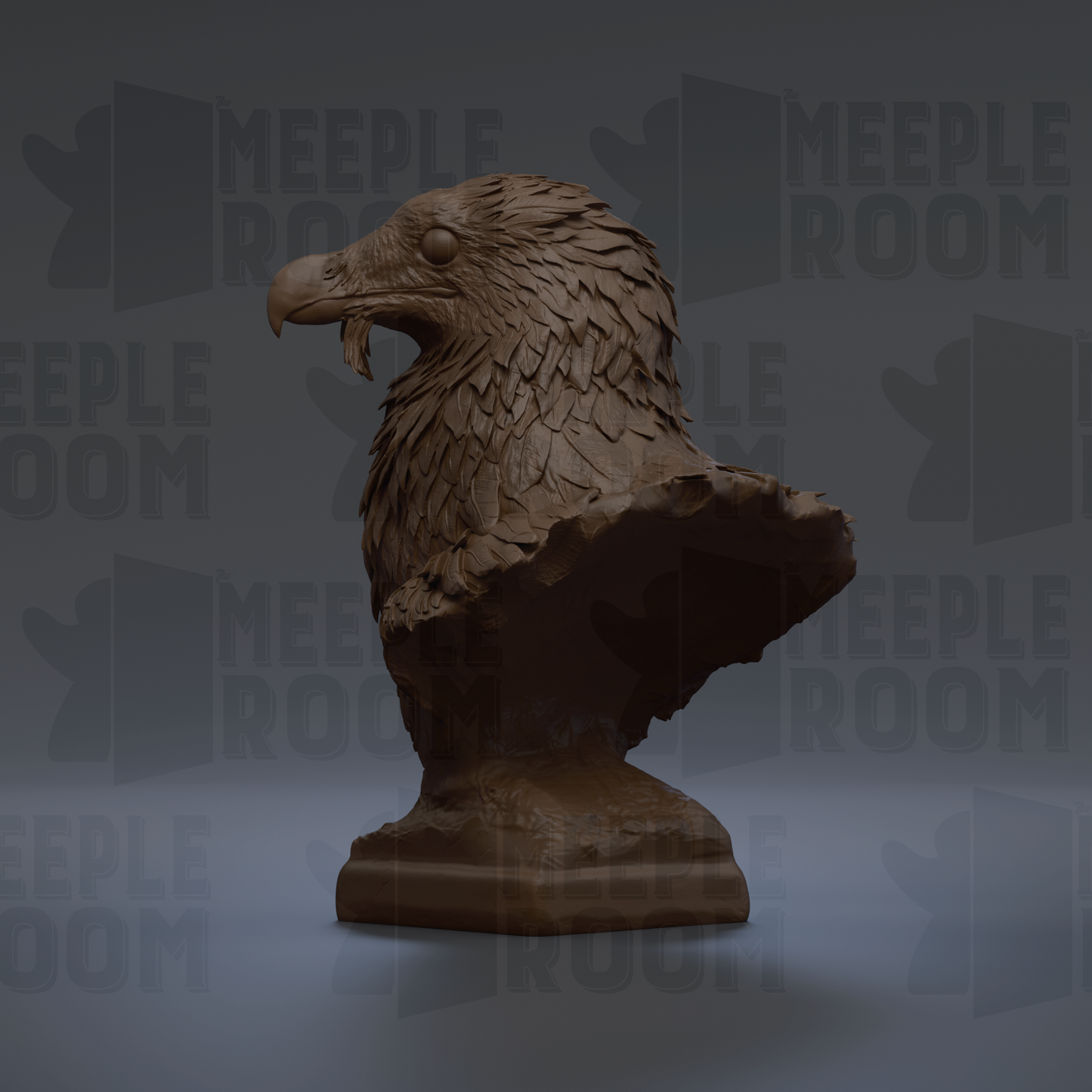 A 3D rendering of a bird statue, specifically an eagle, with its head turned to the side.