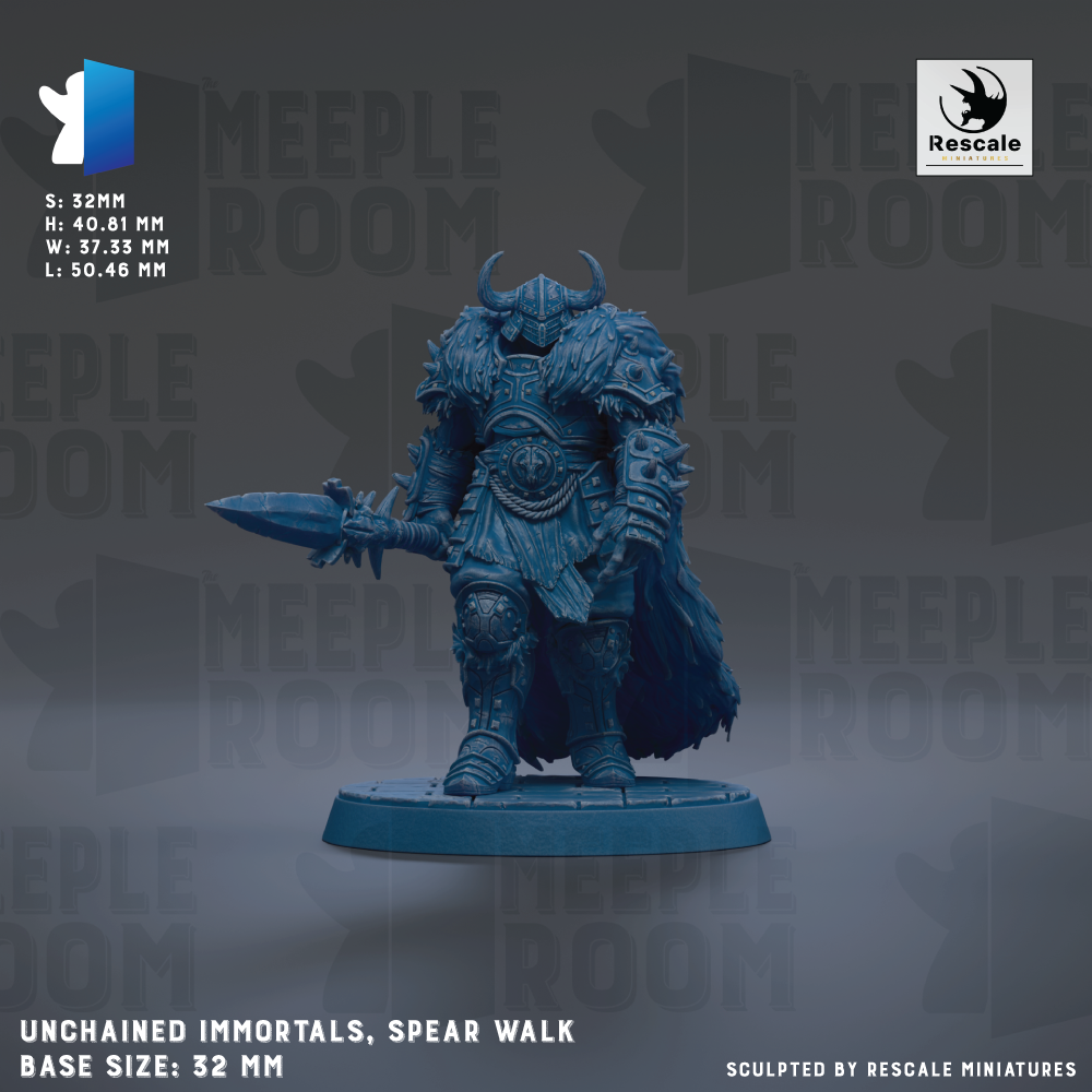 a detailed 3D model of a warrior figure, specifically a spear-wielding invulnerable character, with a base size of 22mm.
