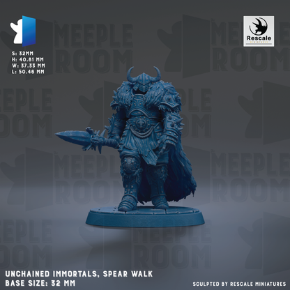 a detailed 3D model of a warrior figure, specifically a spear-wielding invulnerable character, with a base size of 22mm.