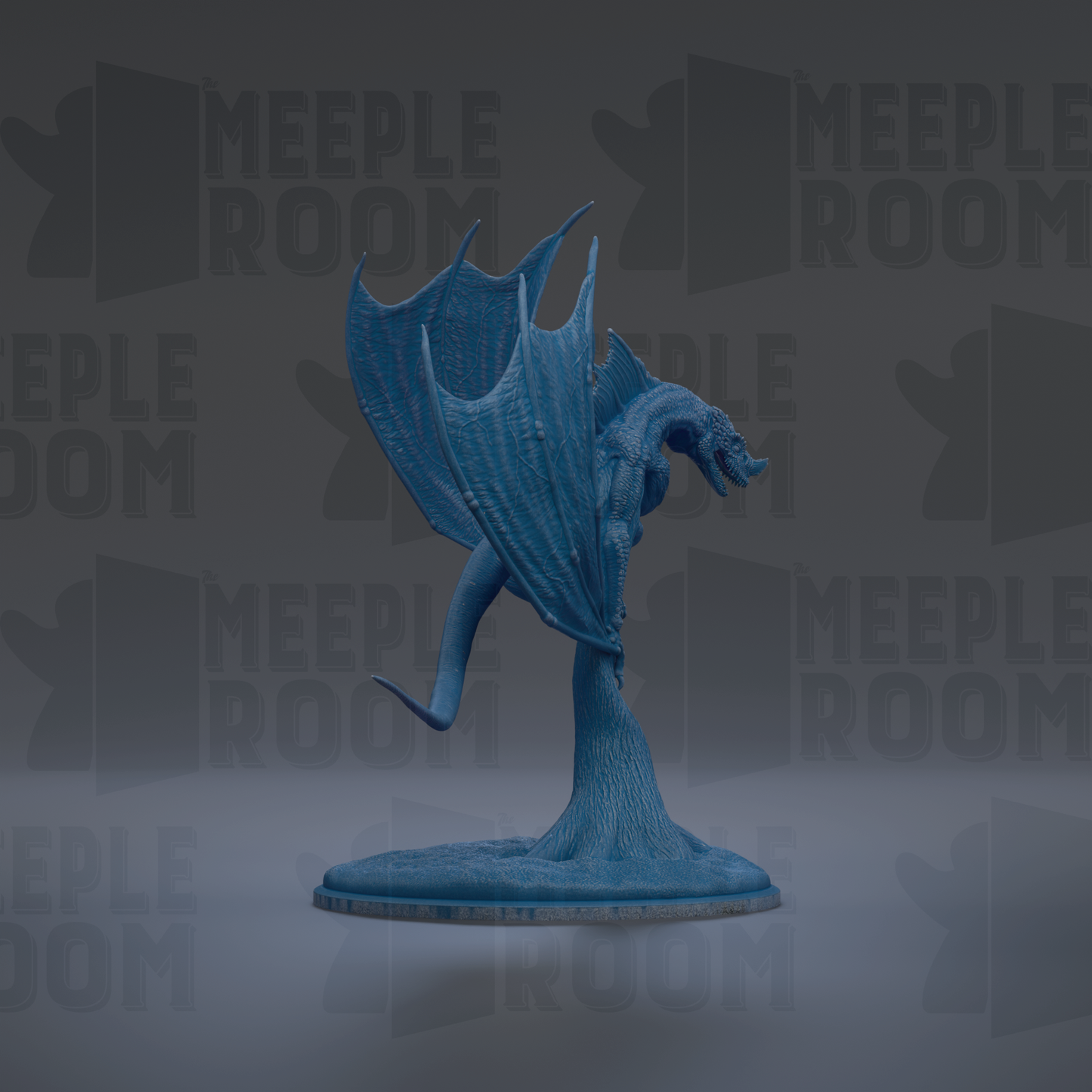 A blue dragon figurine with wings spread, standing on a base.
