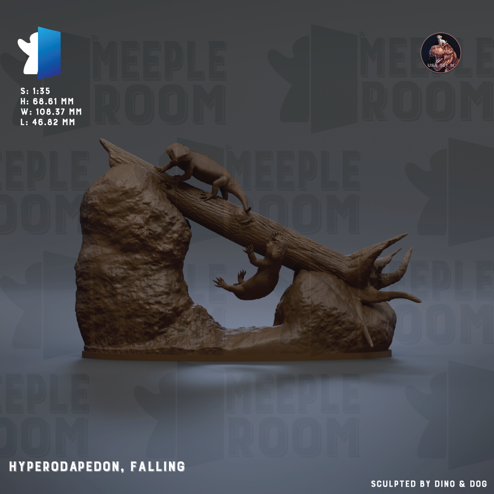 a fallen tree trunk with a small animal, possibly a rodent or a lizard, climbing on it. The background is a dark gray color with the text "MEUPLE ROOM" repeated multiple times.