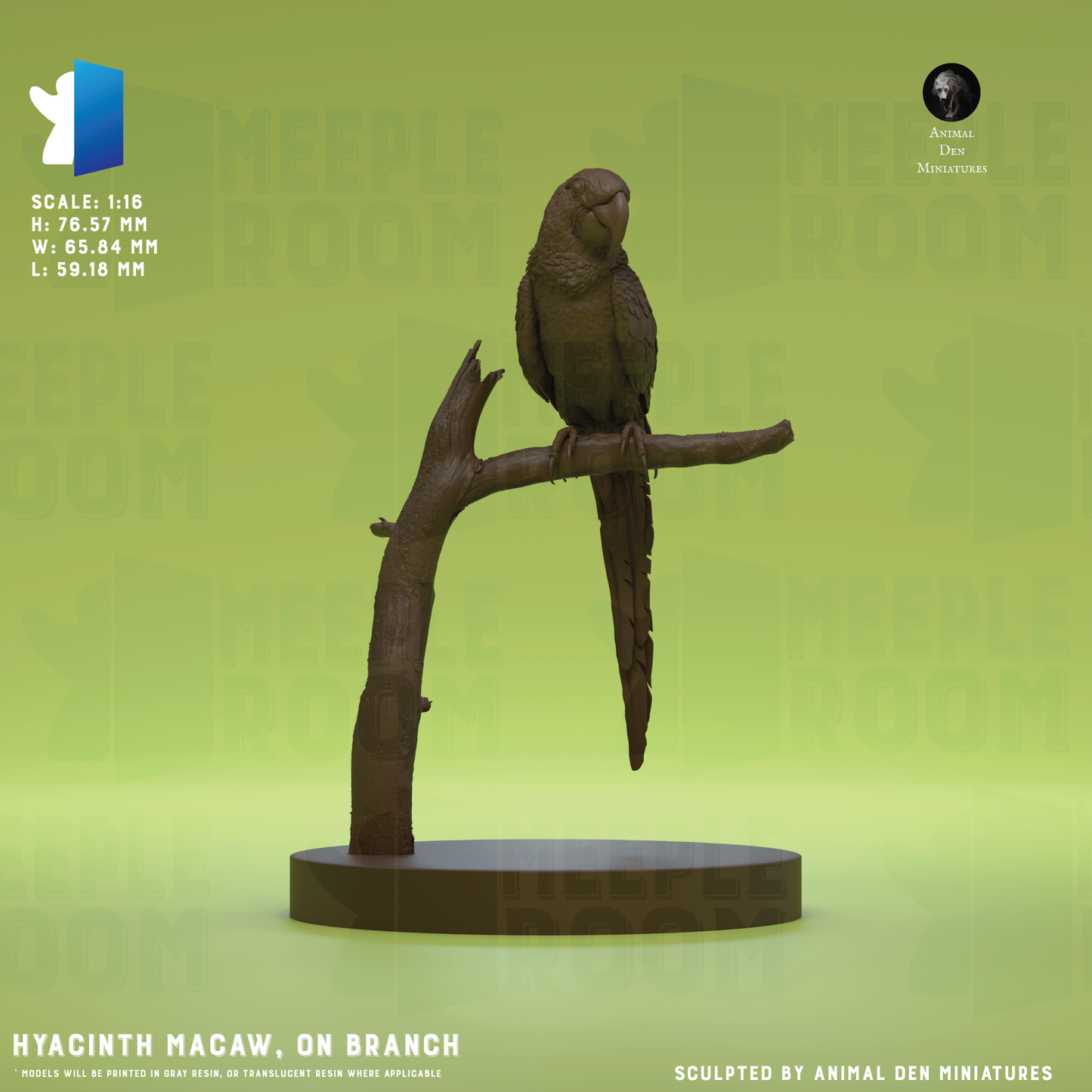 Hyacinth Macaw by Animal Den Miniatures | Miniature | TTRPG | Unpainted | Print on Demand