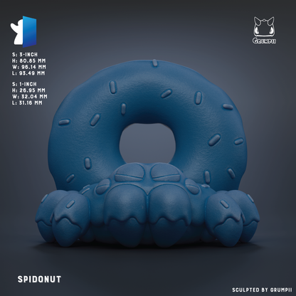 The image is a 3D rendering of a blue Spidornut figurine, which is a toy shaped like a donut with a spout and a small head. The Spidornut is shown in a close-up view, with its details clearly visible.